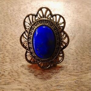 Studio Barse Lapis and Bronze Petal Ring, Size 8